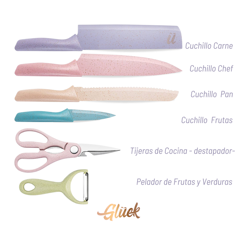 Set de Cuchillos de Acero Inoxidable Multicolor x 6